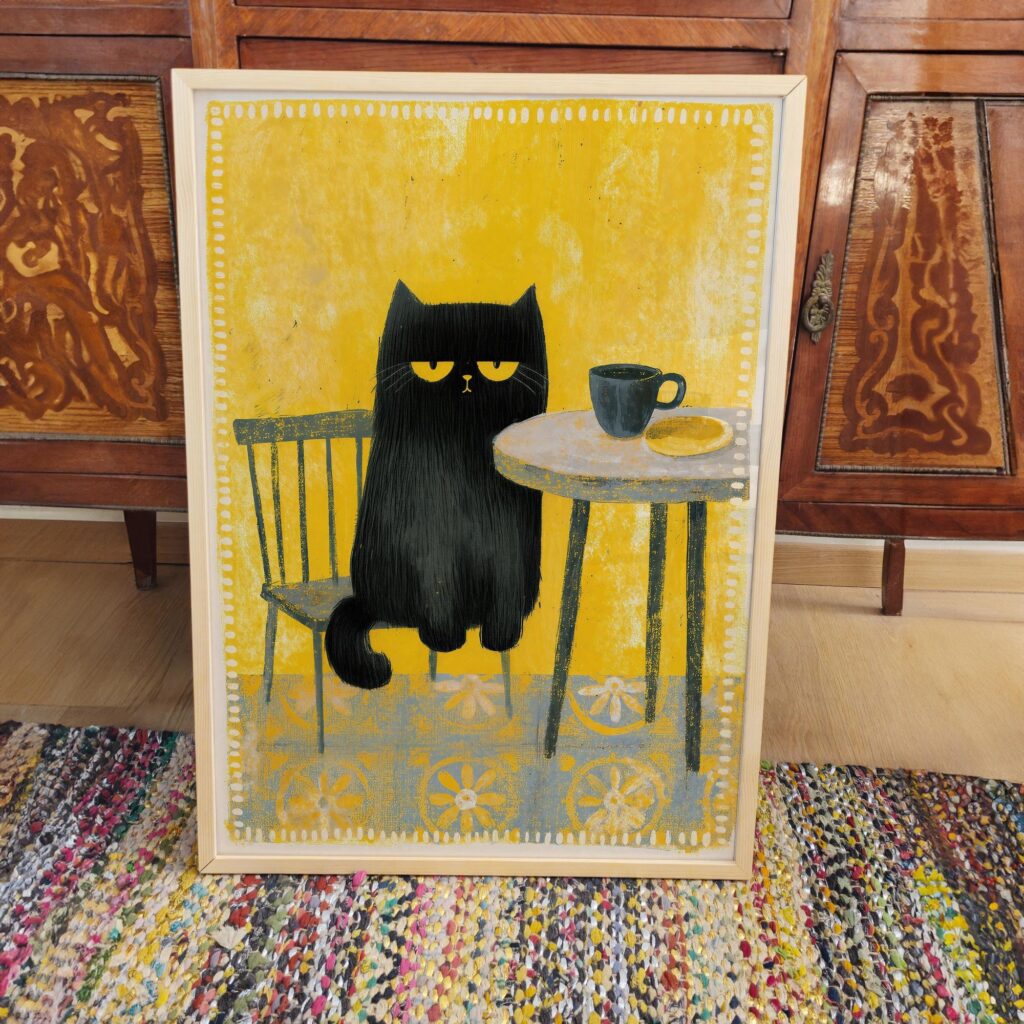 Moody Black Cat Print