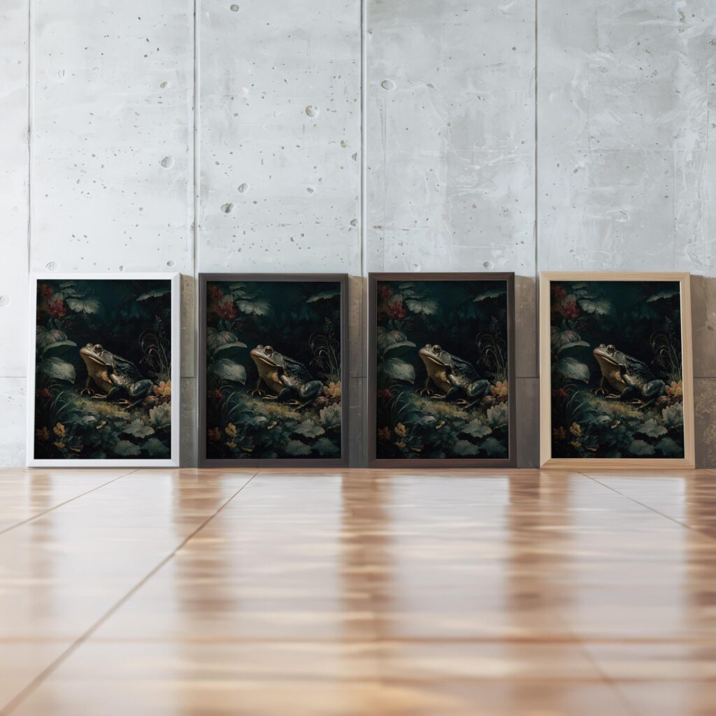 Moody Frog in Forest Oil Painting Print