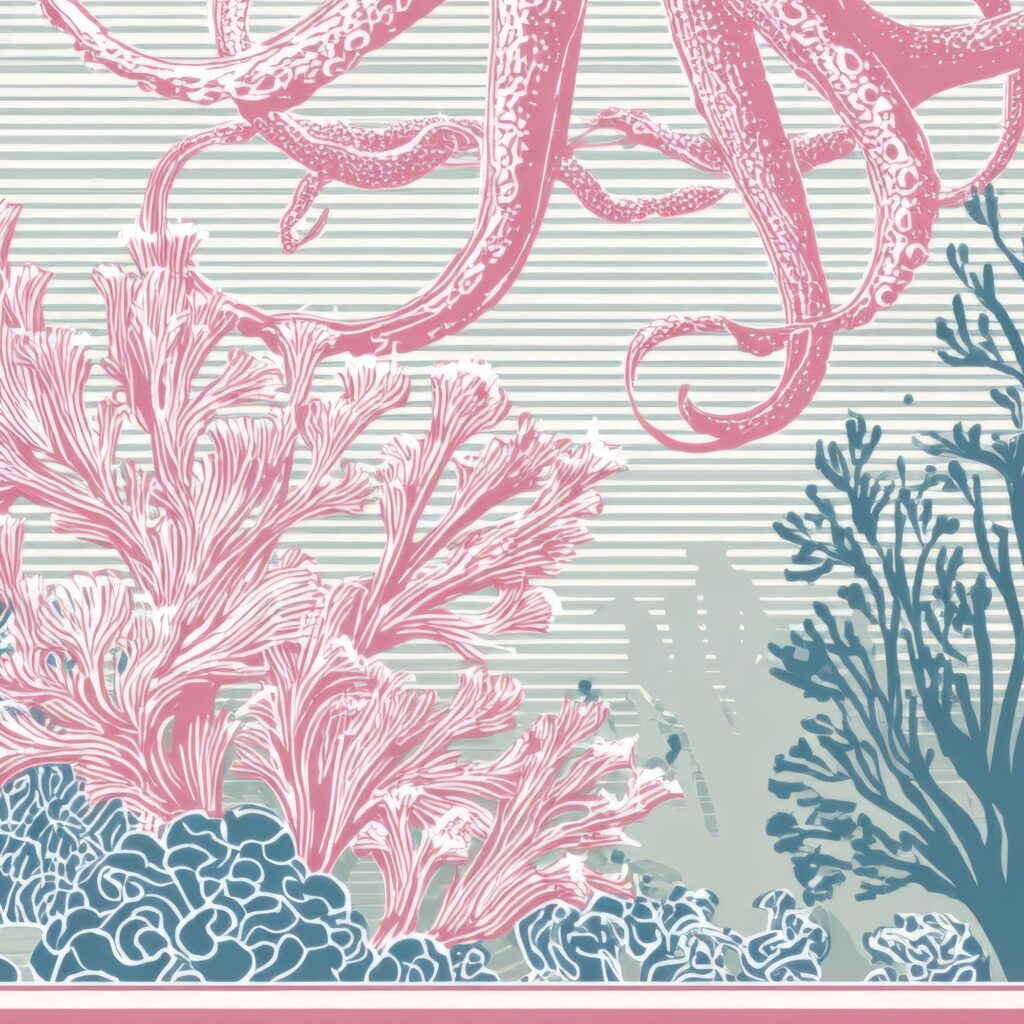 Octopus Pink Teal Wall Art