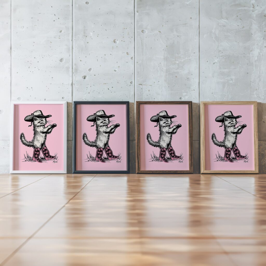 Pink Cowgirl Cat Print