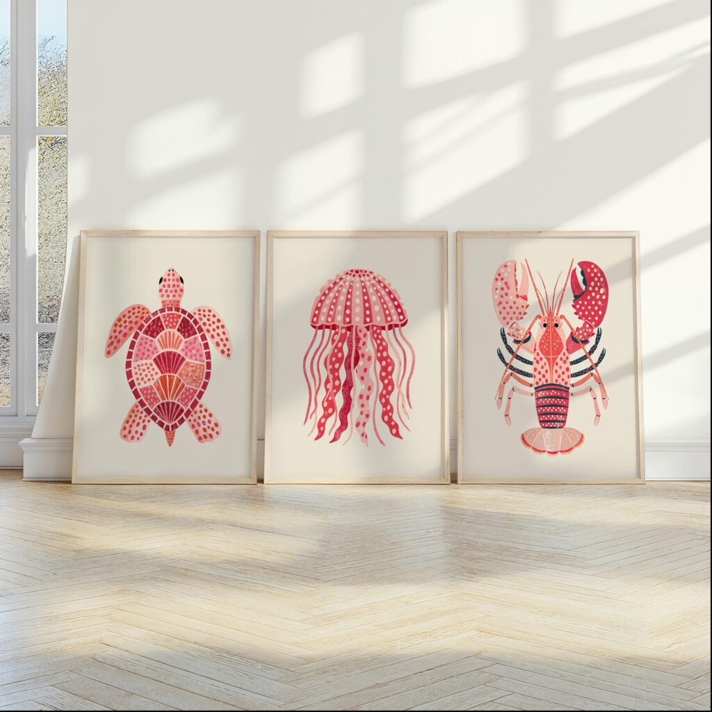 Pink Sea Creatures Print Set