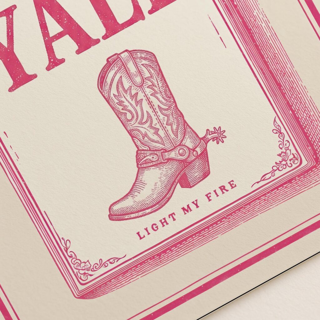 Pink Yall Cowgirl Boot Matchbox Art Print