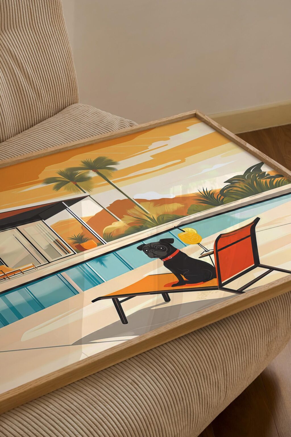 Pug Poolside Art Print