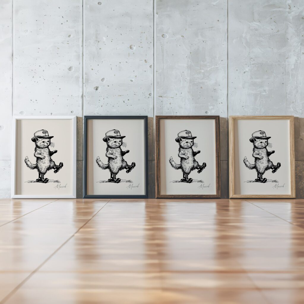 Retro Cat Roller Skates Art Print