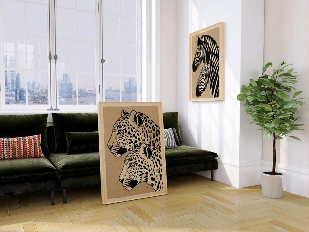 Safari Animal Sepia Art Prints Set of 2