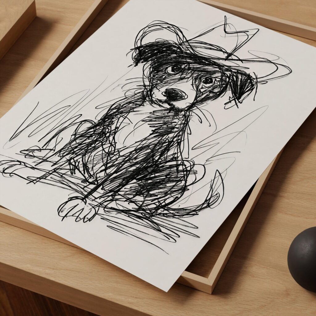 Scribble Cowboy Dog Print