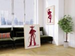 Set of 2 Red Burgundy Cowgirl Sketches Print