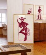 Set Of 3 Burgundy Cowgirl Art Prints