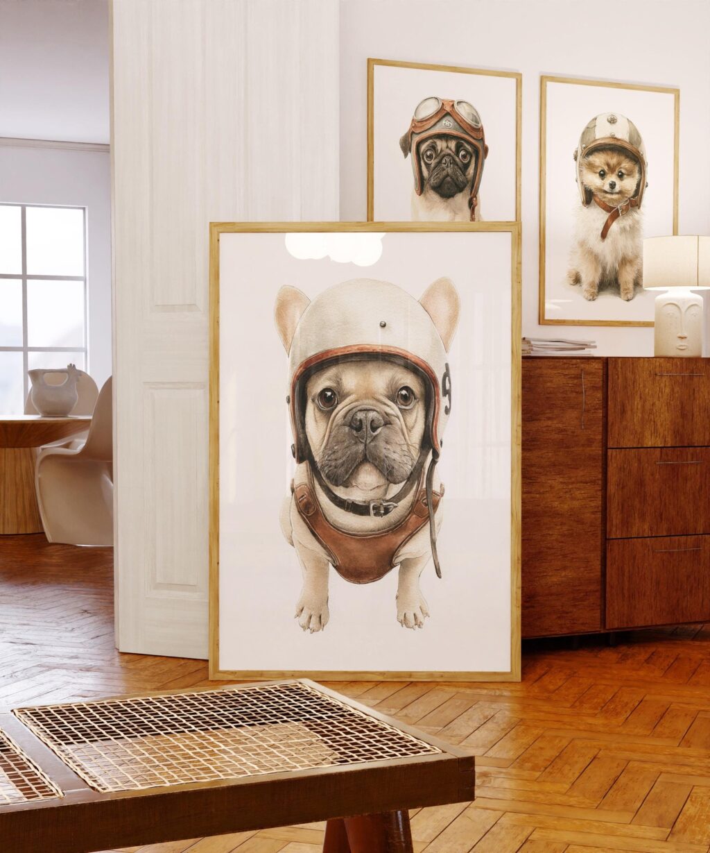 Set Of 3 Dog Aviator Art Prints