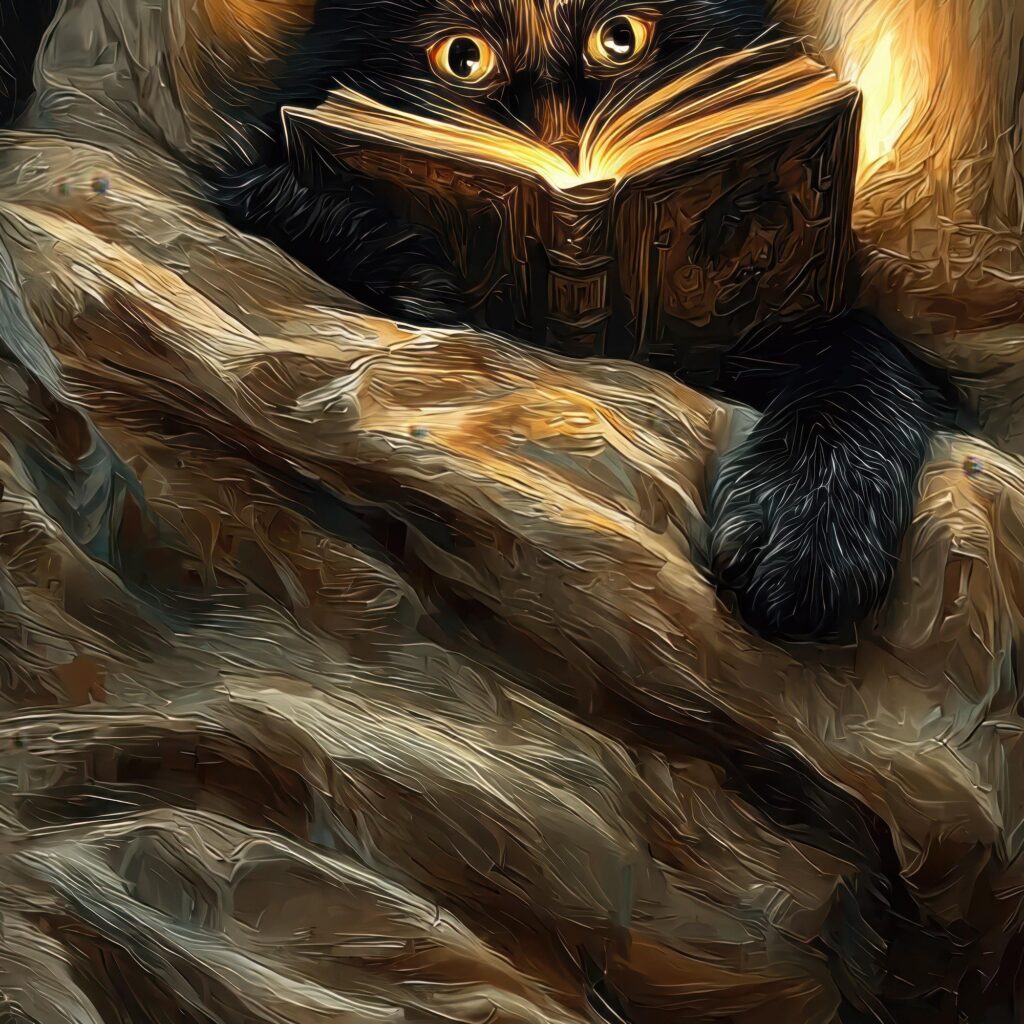 Starry Night Cat Book Bed Print