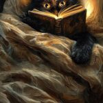 Starry Night Cat Book Bed Print
