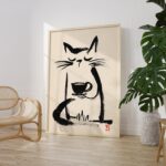 Sumi-e Coffee Cat Print