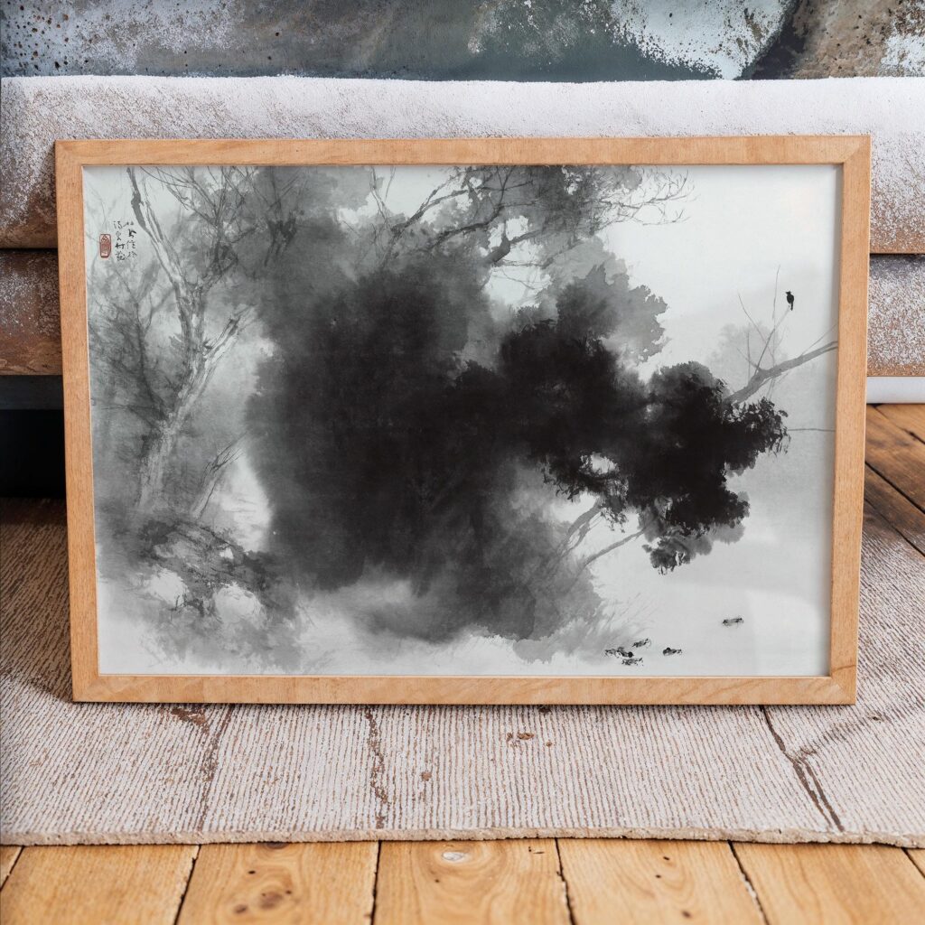 Sumi-e Ink Landscape Print