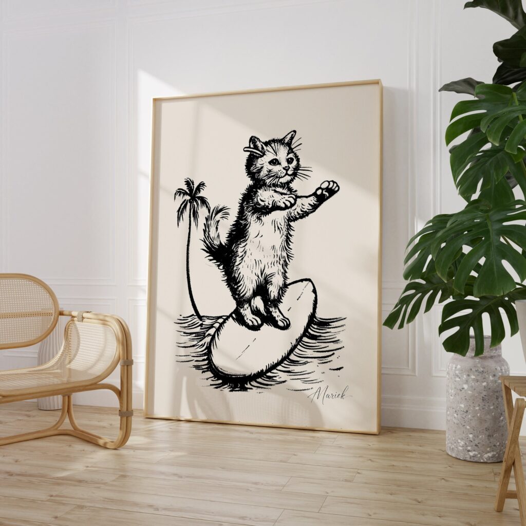 Surfing Cat Print
