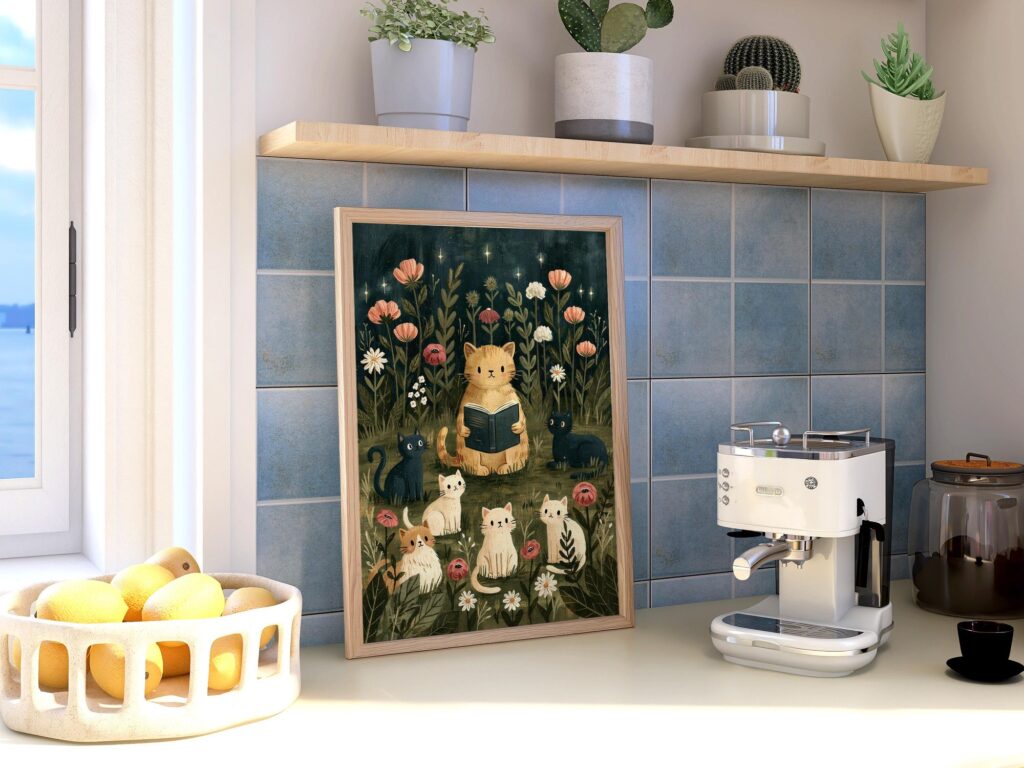 Tabby Cat Reading Print