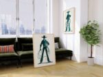 Teal Cowboy Cowgirl Line Art Prints Set of 2