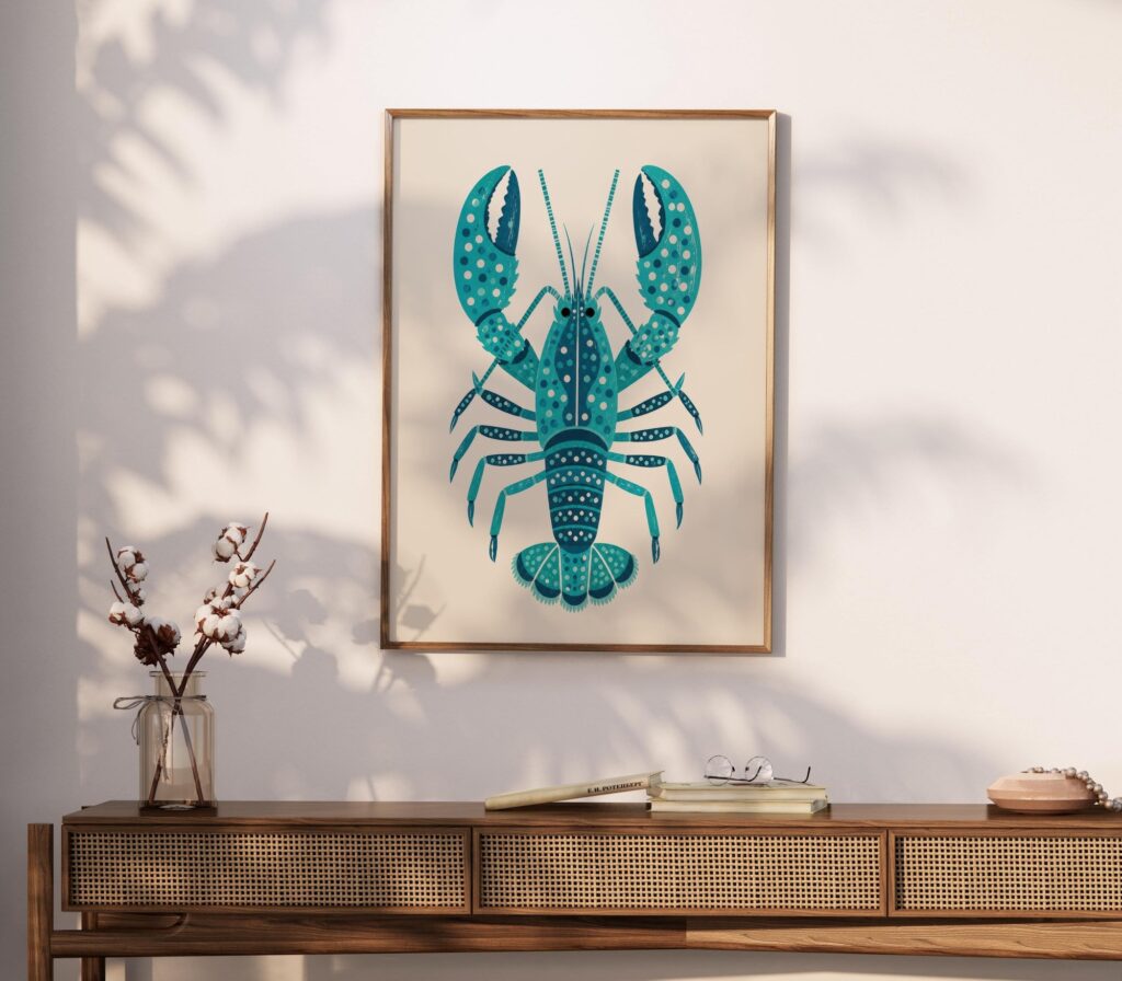 Teal Lobster Folk Art Print