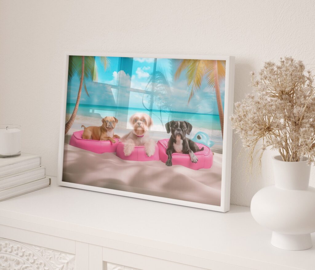 Tropical Beach Dogs Art Print