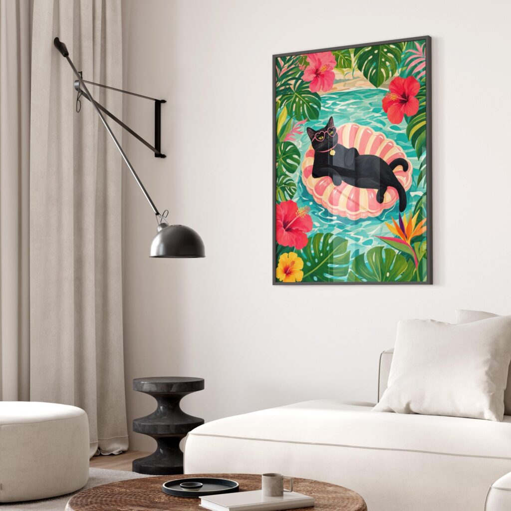 Tropical Black Cat Pool Float Print