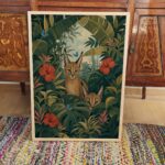 Two Caracals in a Tropical Jungle with Hibiscus Print