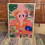 Two Flamingos Drinking Spritz on a Tropical Terrace Print