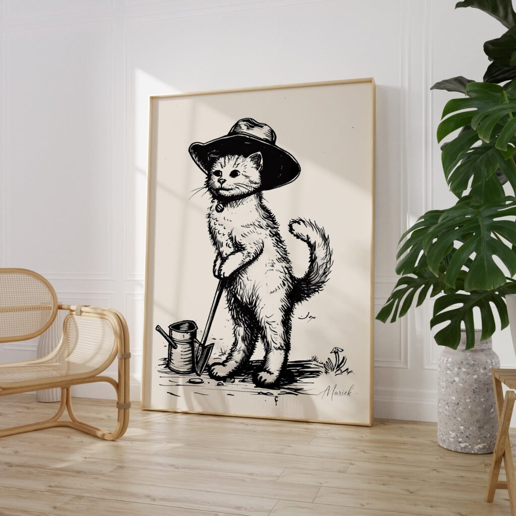 Vintage Cat Gardener Print