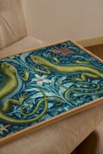 Vintage Green Lizard William Morris Style Poster