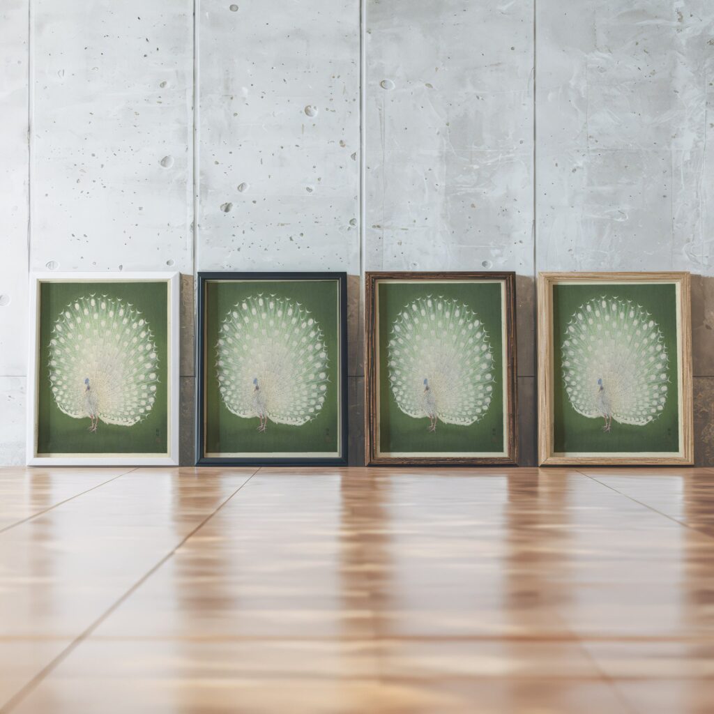 Vintage Japanese White Peacock Print