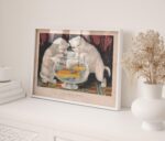 Vintage White Kittens Fishing Print