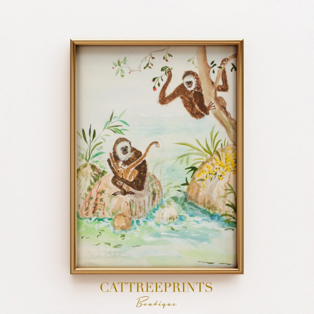 Watercolor Jungle Monkey Art Print Tropical Jungle Poster
