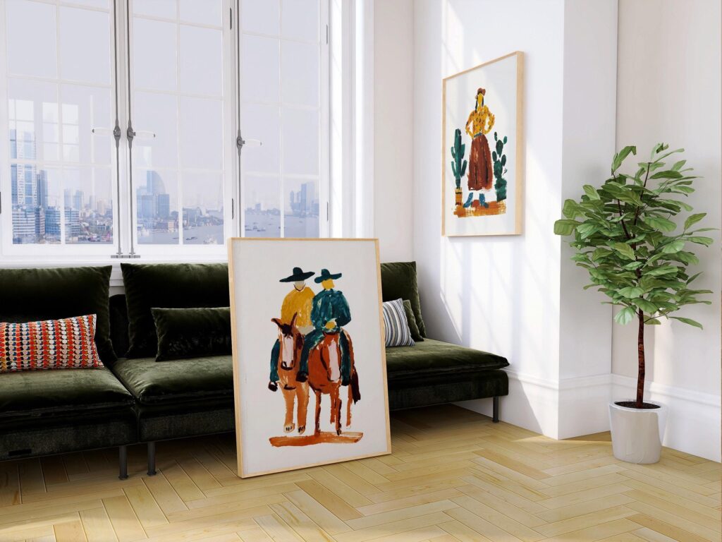 Western Cowgirl And Cowboy Art Set