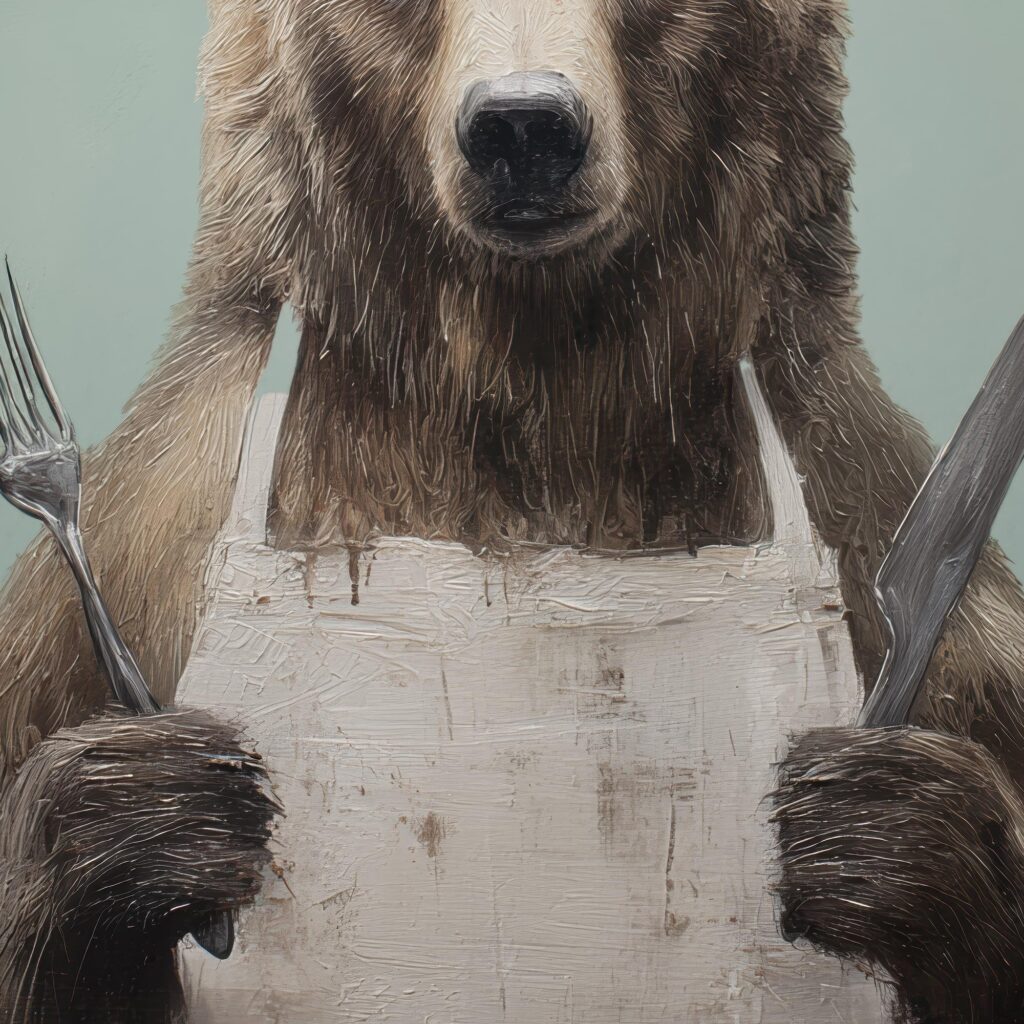 Whimsical Chef Bear Illustration Kitchen Wall Art