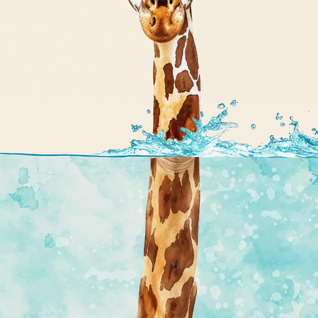 Whimsical Giraffe in Water Art Print