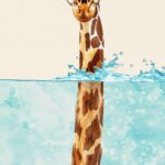 Whimsical Giraffe in Water Art Print