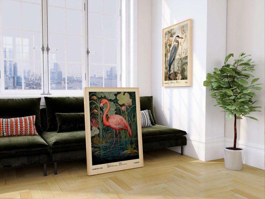 William Morris Bird Print Set Flamingo Heron