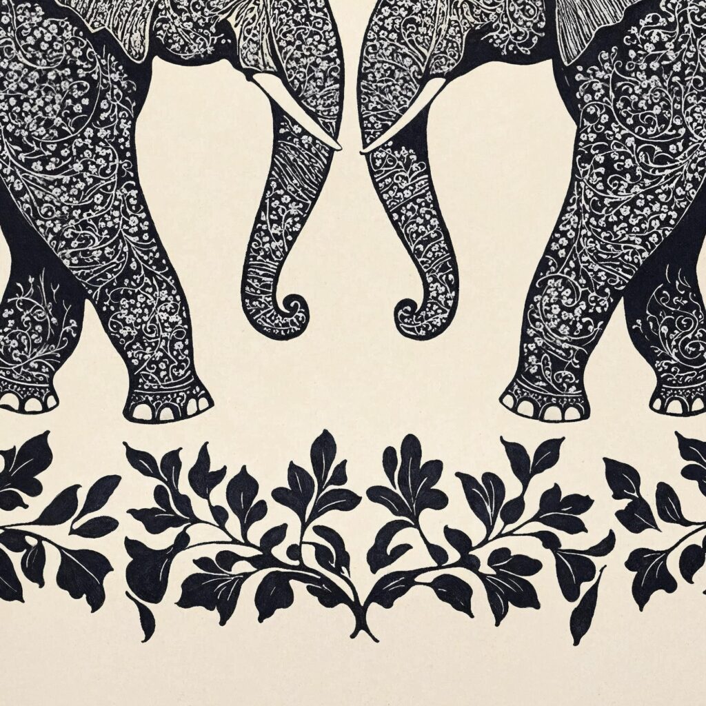 William Morris Black and White Elephant Wall Art