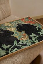 William Morris Black Cats in a Floral Garden Print