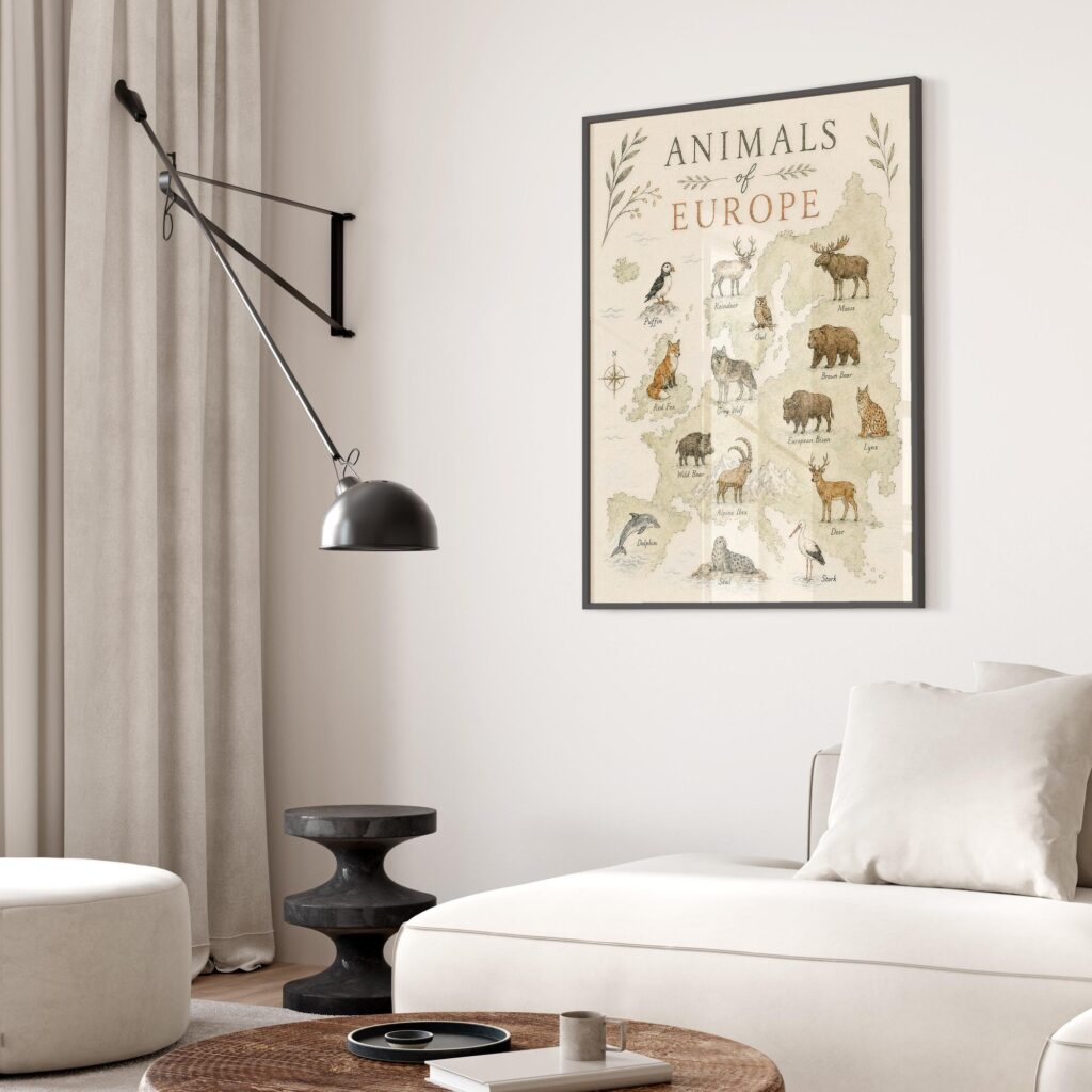 Animals of Europe Map Poster
