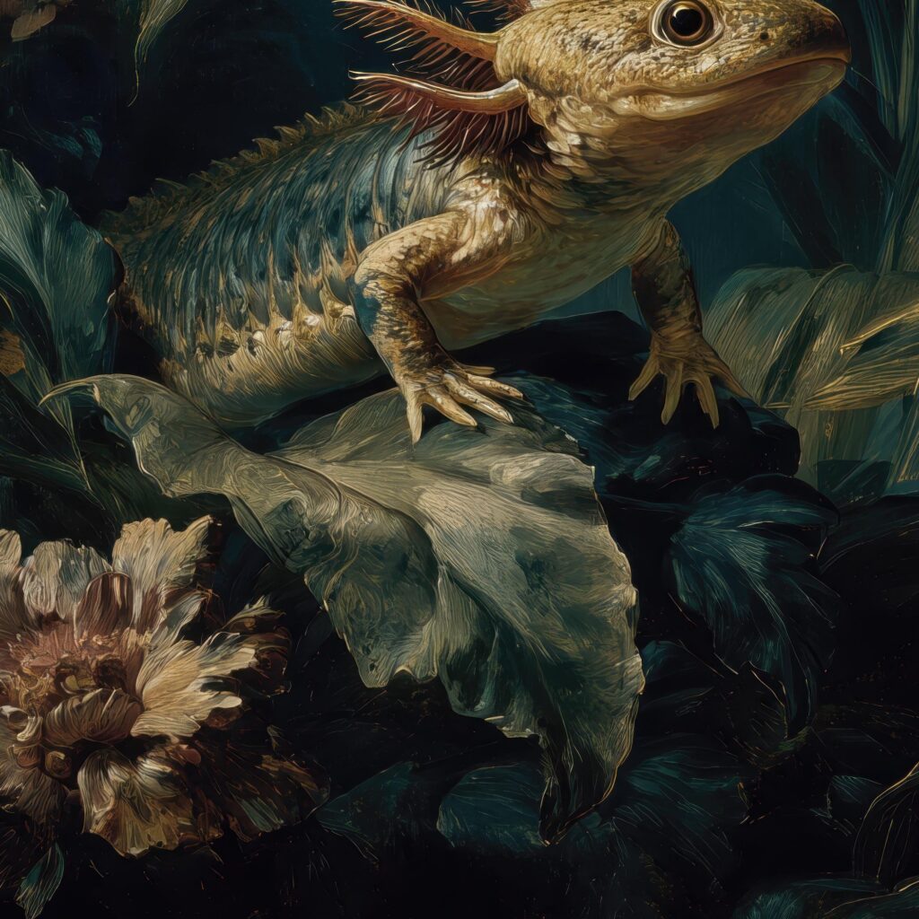 Axolotl Dark Botanical Painting Print