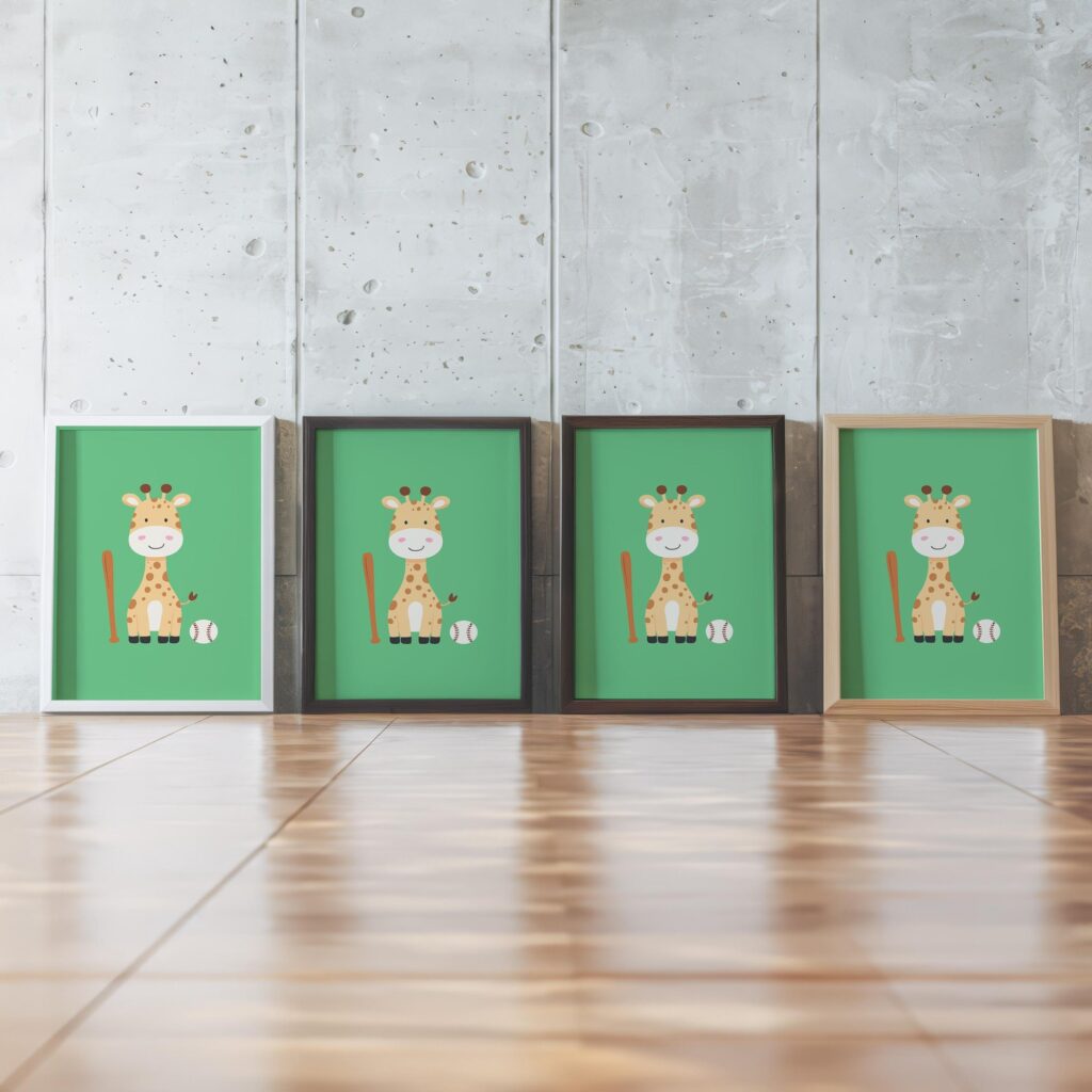 Baseball Giraffe Nursery Print