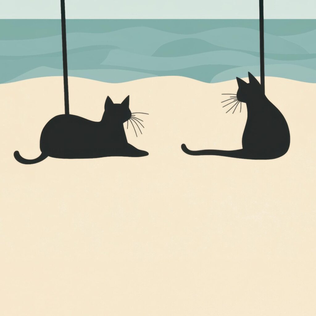 Beach Cats Under Umbrellas Print