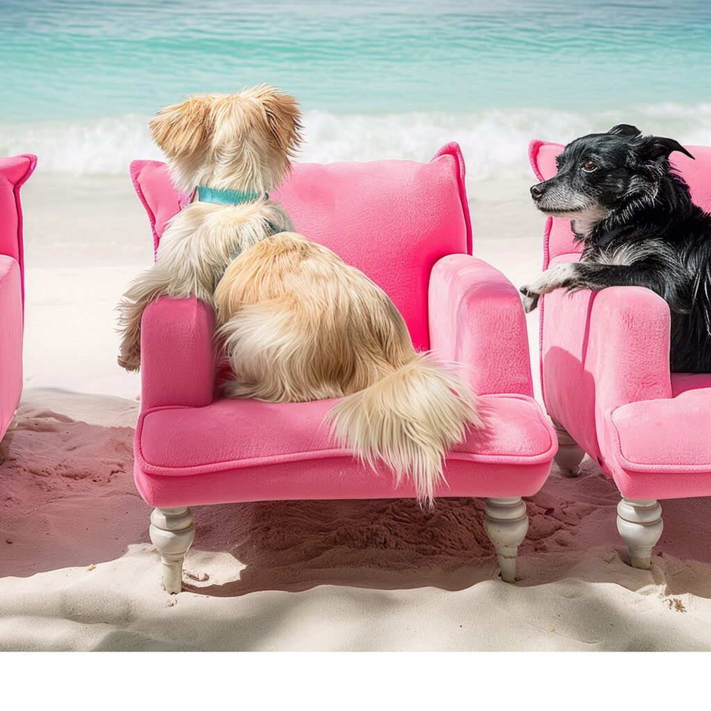 Beach Dogs Tropical Pink Art Print