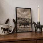 Bison Walking Past a Passing Train Print