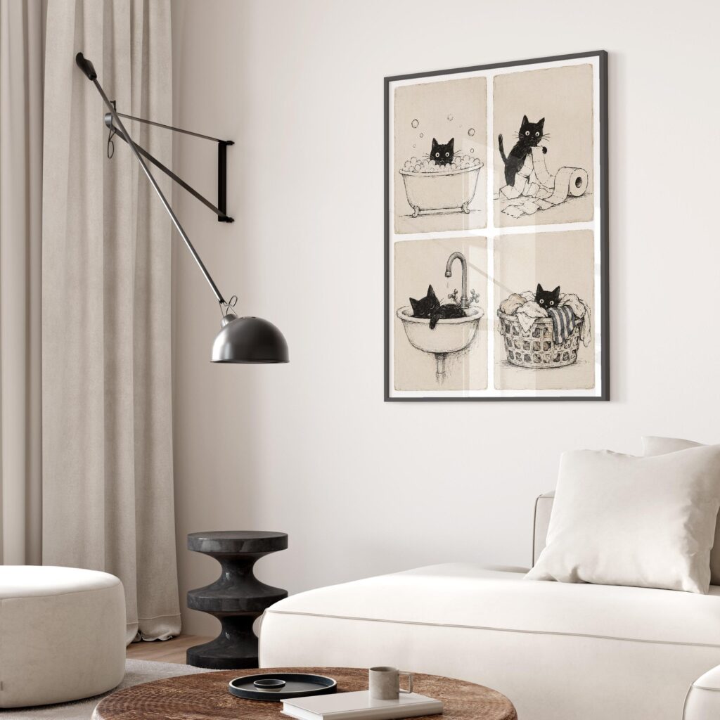 Black Cat Bathroom Print Set