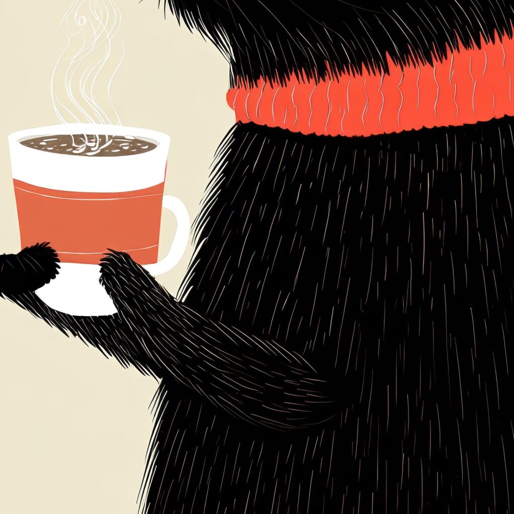 Black Cat Coffee Cozy Scarf Art Print