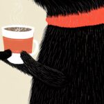 Black Cat Coffee Cozy Scarf Art Print