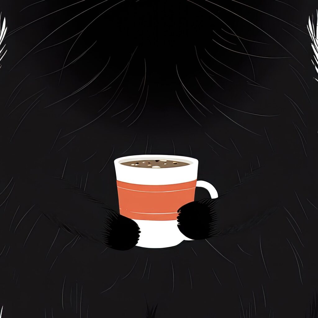 Black Cat Coffee Furry Illustration Art Print