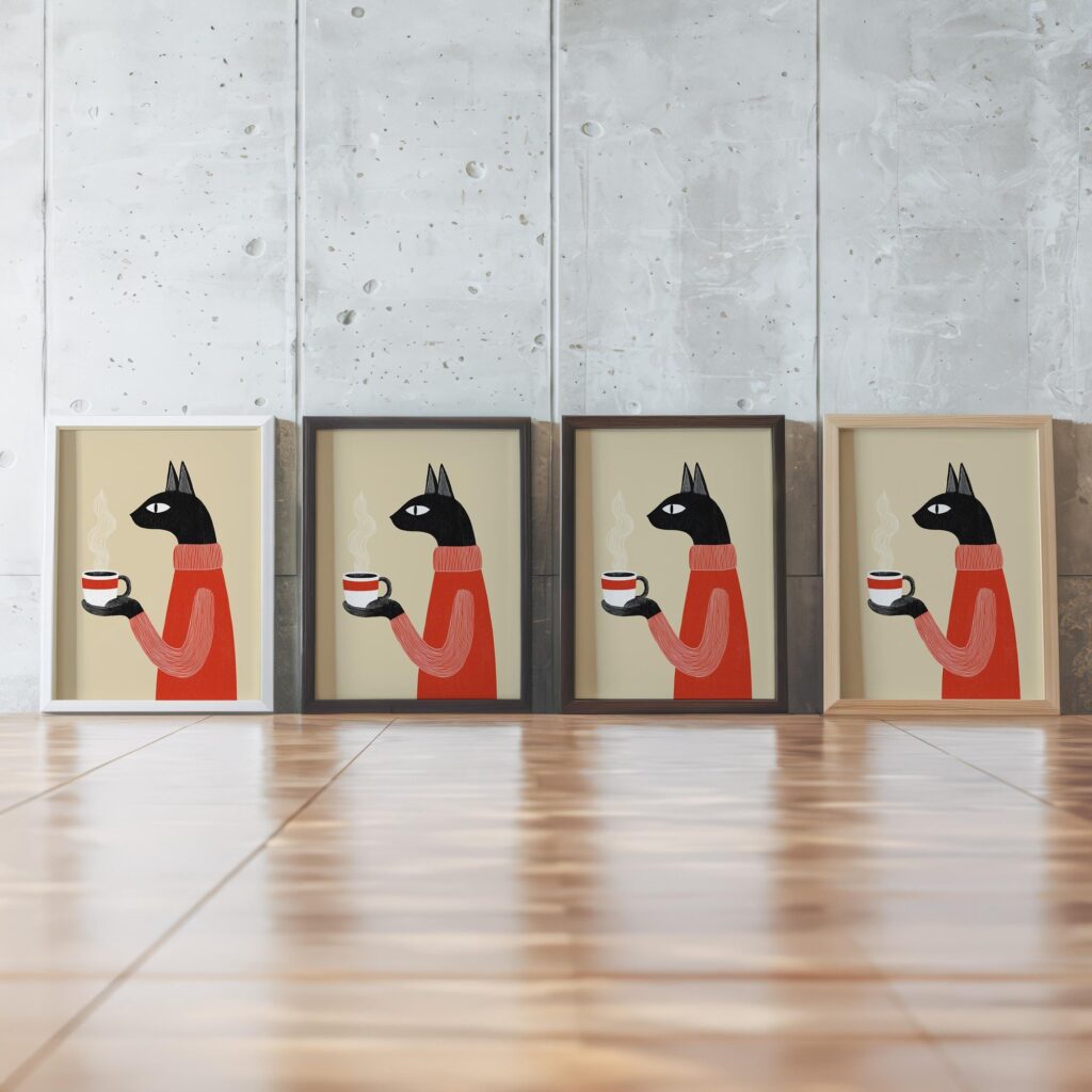 Black Cat Coffee Kitchen Art Print