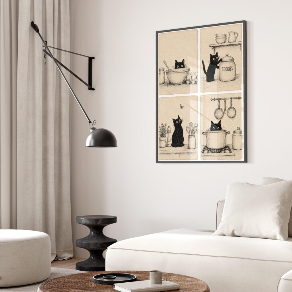 Black Cats in the Kitchen Print