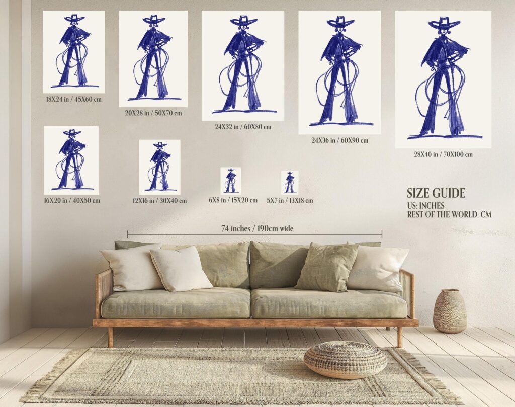 Blue Cowgirl Sketch Print